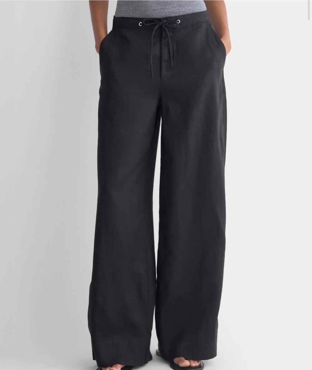 Everlane NWT Wide-Leg Drawstring Linen Pants Black 16R